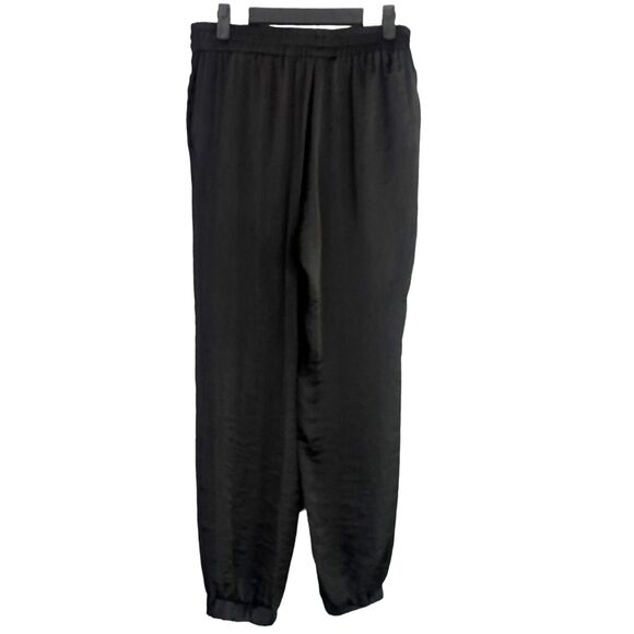 Zara Trf Tapered Elastic Drawstring Waist Harem Pant Pockets Sheer M Black #3776 - Picture 6 of 15